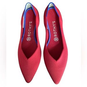 Rothy's Pointed Toe Flats in Red with Blue Trim